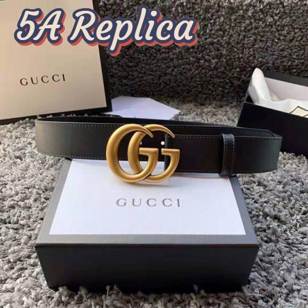 Replica Gucci Unisex GG Marmont Leather Belt with Shiny Buckle in 3.8cm Width-Black 3