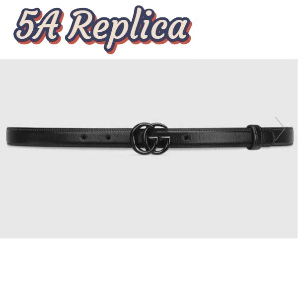 Replica Gucci Unisex GG Marmont Thin Belt Black Leather Double G Buckle 2 cm Width 2