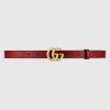 Replica Gucci Unisex GG Marmont Thin Leather Belt with Shiny Double G Buckle-Red