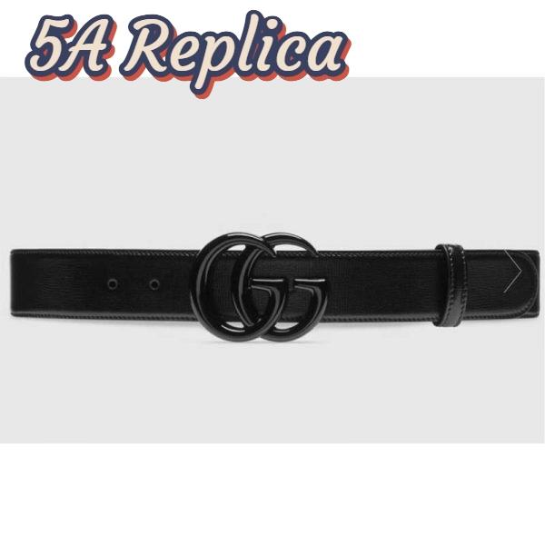 Replica Gucci Unisex GG Marmont Wide Belt Black Leather Double G Buckle 4 cm Width