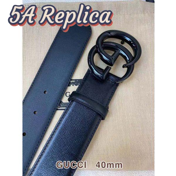 Replica Gucci Unisex GG Marmont Wide Belt Black Leather Double G Buckle 4 cm Width 4