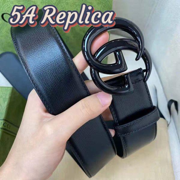 Replica Gucci Unisex GG Marmont Wide Belt Black Leather Double G Buckle 4 cm Width 6