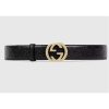 Replica Gucci Unisex GG Marmont Wide Belt Black Leather Double G Buckle 4 cm Width 12