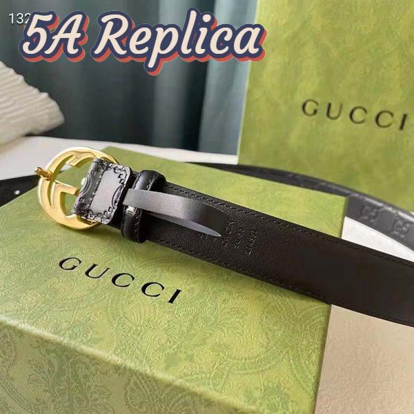 Replica Gucci Unisex GG Signature Leather Belt Interlocking G Buckle Gold Hardware 4 cm Width 6