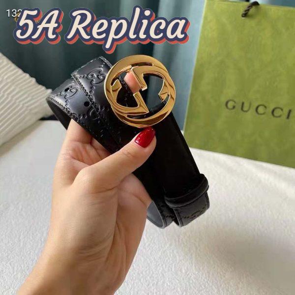 Replica Gucci Unisex GG Signature Leather Belt Interlocking G Buckle Gold Hardware 4 cm Width 7