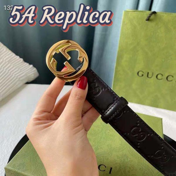 Replica Gucci Unisex GG Signature Leather Belt Interlocking G Buckle Gold Hardware 4 cm Width 8