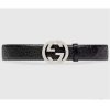 Replica Gucci Unisex GG Signature Leather Belt Interlocking G Buckle Gold Hardware 4 cm Width 10