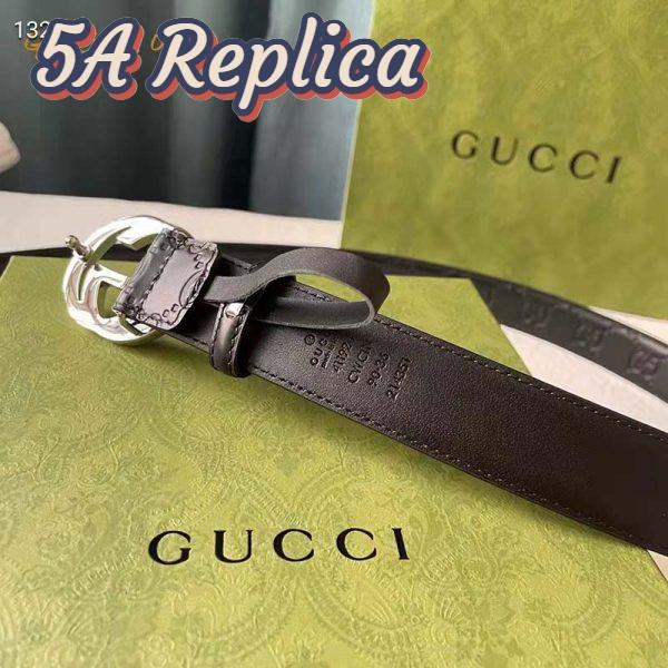 Replica Gucci Unisex GG Signature Leather Belt Interlocking G Buckle Silver Hardware 4 cm Width 4
