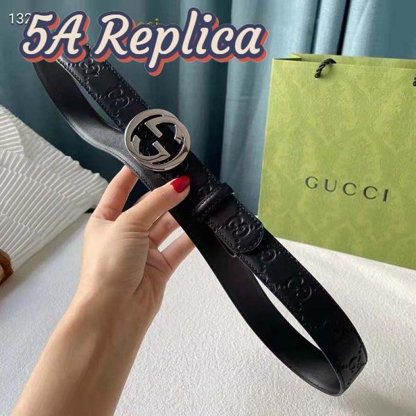 Replica Gucci Unisex GG Signature Leather Belt Interlocking G Buckle Silver Hardware 4 cm Width 5