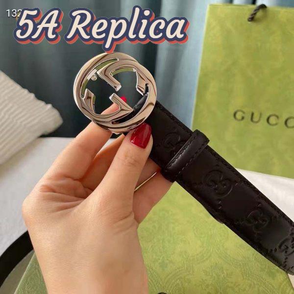 Replica Gucci Unisex GG Signature Leather Belt Interlocking G Buckle Silver Hardware 4 cm Width 8