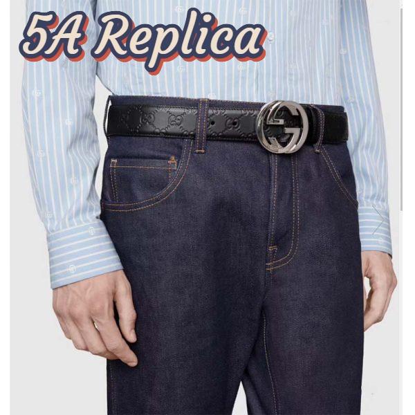 Replica Gucci Unisex GG Signature Leather Belt Interlocking G Buckle Silver Hardware 4 cm Width 9