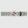 Replica Gucci Unisex GG Signature Leather Belt Interlocking G Buckle Silver Hardware 4 cm Width 12
