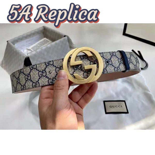 Replica Gucci Unisex GG Supreme Belt G Buckle Beige/Blue GG Supreme Canvas 4 cm Width 3