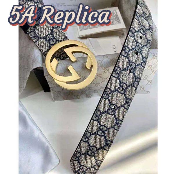 Replica Gucci Unisex GG Supreme Belt G Buckle Beige/Blue GG Supreme Canvas 4 cm Width 5
