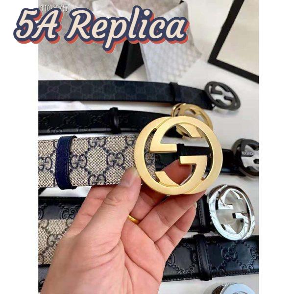 Replica Gucci Unisex GG Supreme Belt G Buckle Beige/Blue GG Supreme Canvas 4 cm Width 8
