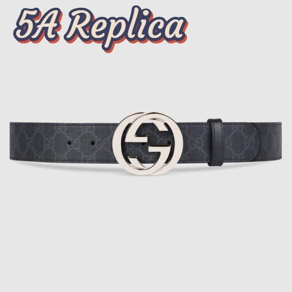 Replica Gucci Unisex GG Supreme Belt with G Buckle Black/Grey GG Supreme Canvas 4 cm Width