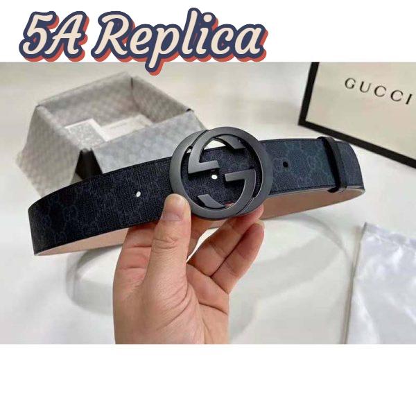 Replica Gucci Unisex GG Supreme Belt with G Buckle Black/Grey GG Supreme Canvas 4 cm Width 7