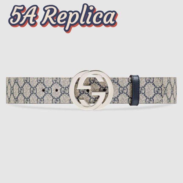 Replica Gucci Unisex GG Supreme Belt with G Buckle in Beige/Blue GG Supreme Canvas 2