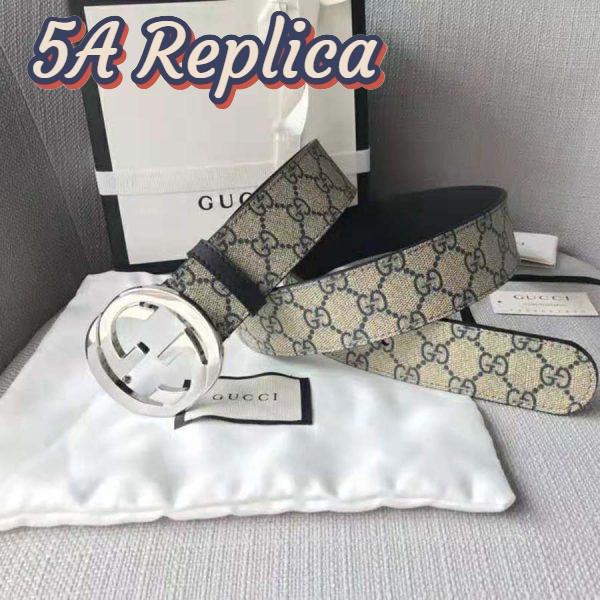 Replica Gucci Unisex GG Supreme Belt with G Buckle in Beige/Blue GG Supreme Canvas 3