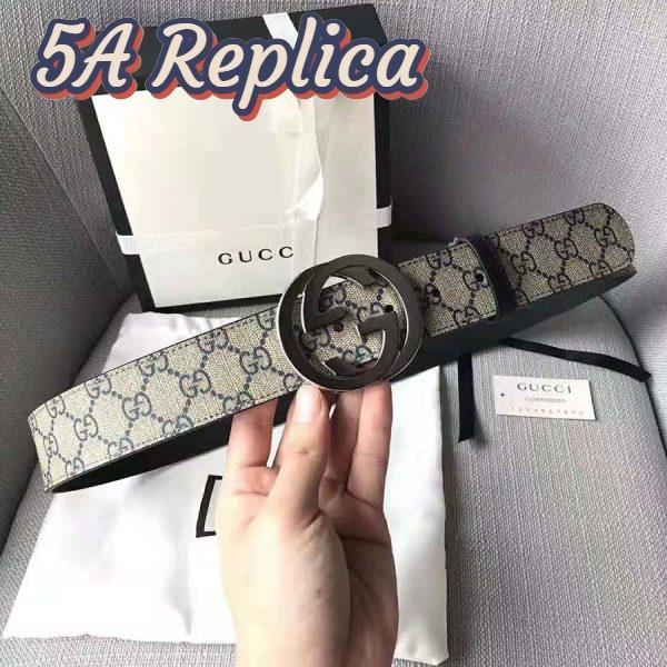 Replica Gucci Unisex GG Supreme Belt with G Buckle in Beige/Blue GG Supreme Canvas 5