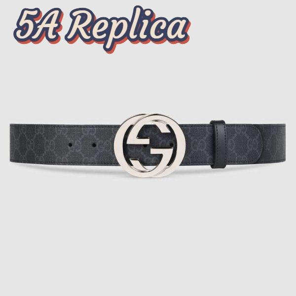 Replica Gucci Unisex GG Supreme Belt with G Buckle in Black/Grey GG Supreme Canvas