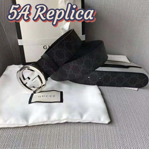 Replica Gucci Unisex GG Supreme Belt with G Buckle in Black/Grey GG Supreme Canvas 3