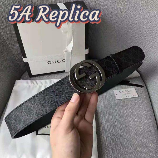 Replica Gucci Unisex GG Supreme Belt with G Buckle in Black/Grey GG Supreme Canvas 5