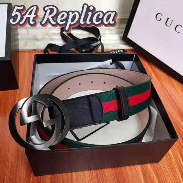 Replica Gucci Unisex GG Web Belt with G Buckle in Green and Red Web 3