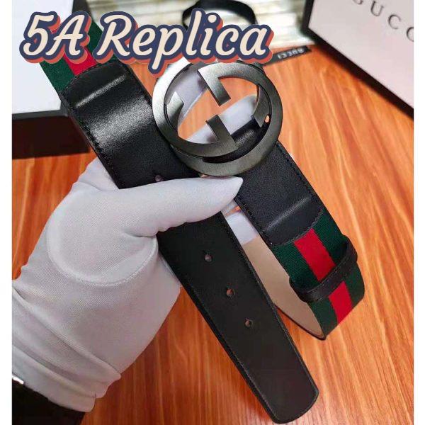 Replica Gucci Unisex GG Web Belt with G Buckle in Green and Red Web 5
