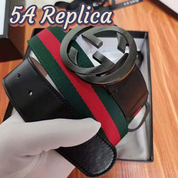 Replica Gucci Unisex GG Web Belt with G Buckle in Green and Red Web 7