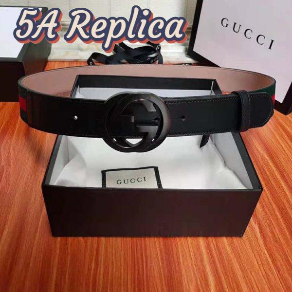 Replica Gucci Unisex GG Web Belt with G Buckle in Green and Red Web 10