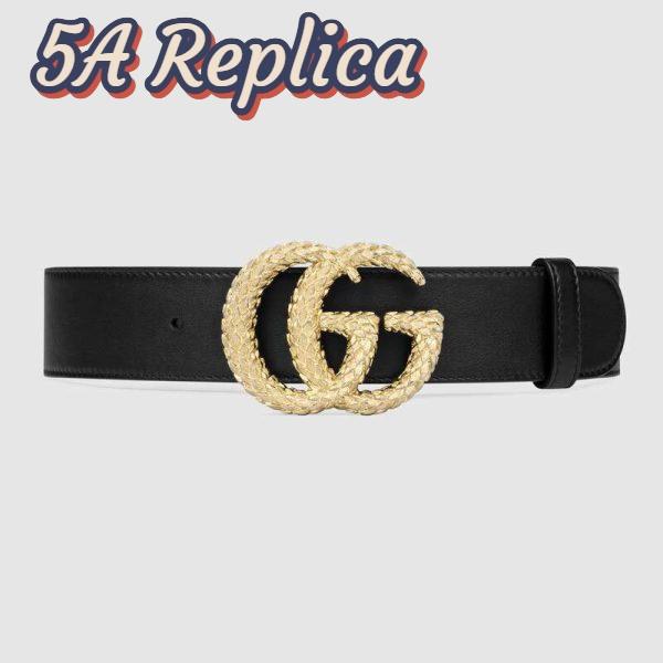 Replica Gucci Unisex Gucci Belt with Textured Double G Buckle in Black Leather