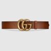 Replica Gucci Unisex Gucci Belt with Textured Double G Buckle in Black Leather 9