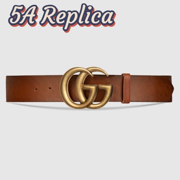 Replica Gucci Unisex Gucci Leather Belt with Double G Buckle in Cuir Color Leather 2