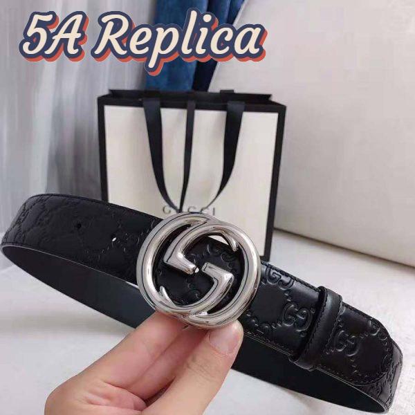 Replica Gucci Unisex Gucci Signature Leather Belt with Interlocking G Buckle-Black 3