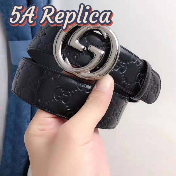 Replica Gucci Unisex Gucci Signature Leather Belt with Interlocking G Buckle-Black 4