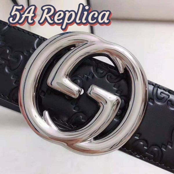 Replica Gucci Unisex Gucci Signature Leather Belt with Interlocking G Buckle-Black 6