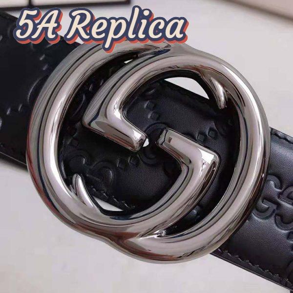 Replica Gucci Unisex Gucci Signature Leather Belt with Interlocking G Buckle-Black 8