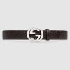 Replica Gucci Unisex Gucci Signature Leather Belt with Interlocking G Buckle-Black 17