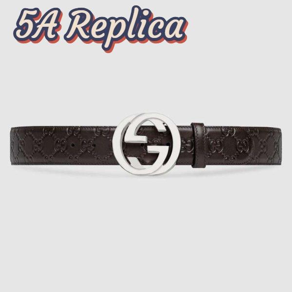 Replica Gucci Unisex Gucci Signature Leather Belt with Interlocking G Buckle-Brown
