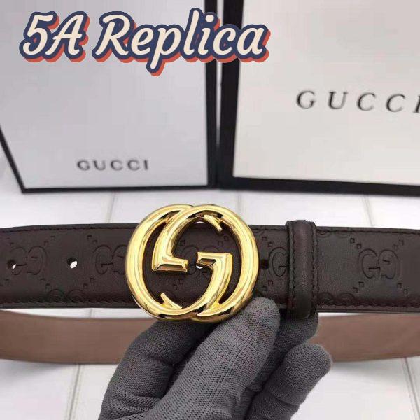 Replica Gucci Unisex Gucci Signature Leather Belt with Interlocking G Buckle-Brown 4