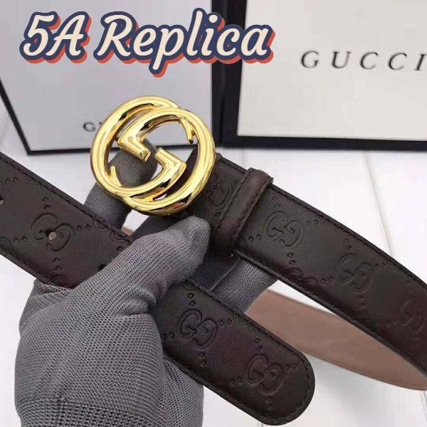 Replica Gucci Unisex Gucci Signature Leather Belt with Interlocking G Buckle-Brown 5