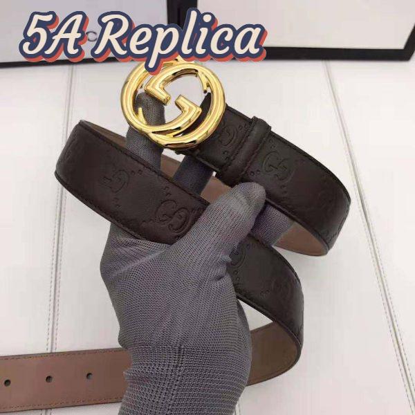 Replica Gucci Unisex Gucci Signature Leather Belt with Interlocking G Buckle-Brown 6
