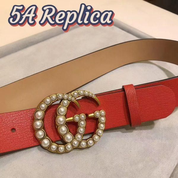 Replica Gucci Unisex Leather Belt Pearl Double G Red 3.8 CM Width 3