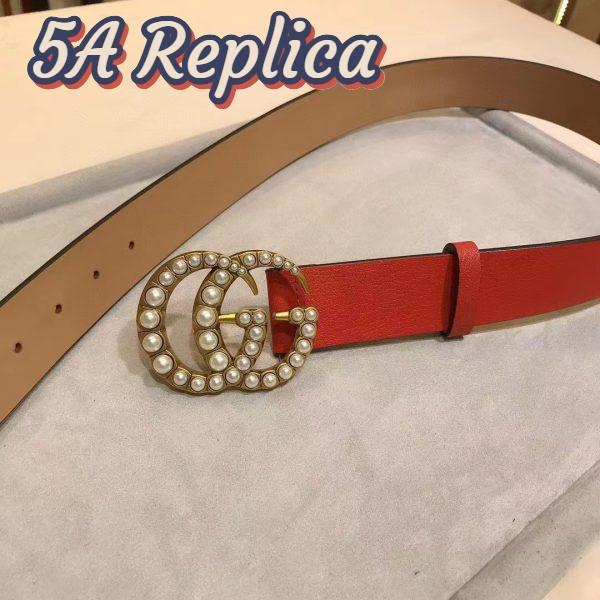 Replica Gucci Unisex Leather Belt Pearl Double G Red 3.8 CM Width 5