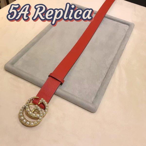 Replica Gucci Unisex Leather Belt Pearl Double G Red 3.8 CM Width 6