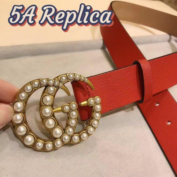 Replica Gucci Unisex Leather Belt Pearl Double G Red 3.8 CM Width 8