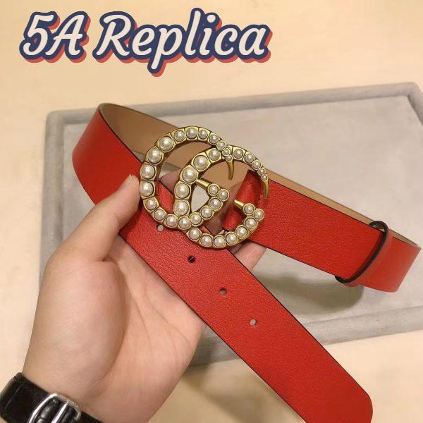 Replica Gucci Unisex Leather Belt Pearl Double G Red 3.8 CM Width 10