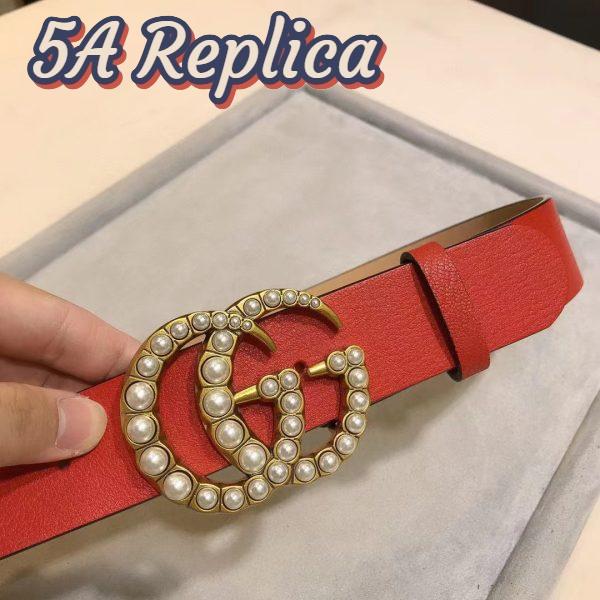 Replica Gucci Unisex Leather Belt Pearl Double G Red 3.8 CM Width 11