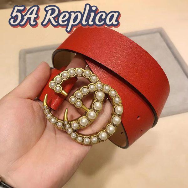 Replica Gucci Unisex Leather Belt Pearl Double G Red 3.8 CM Width 12